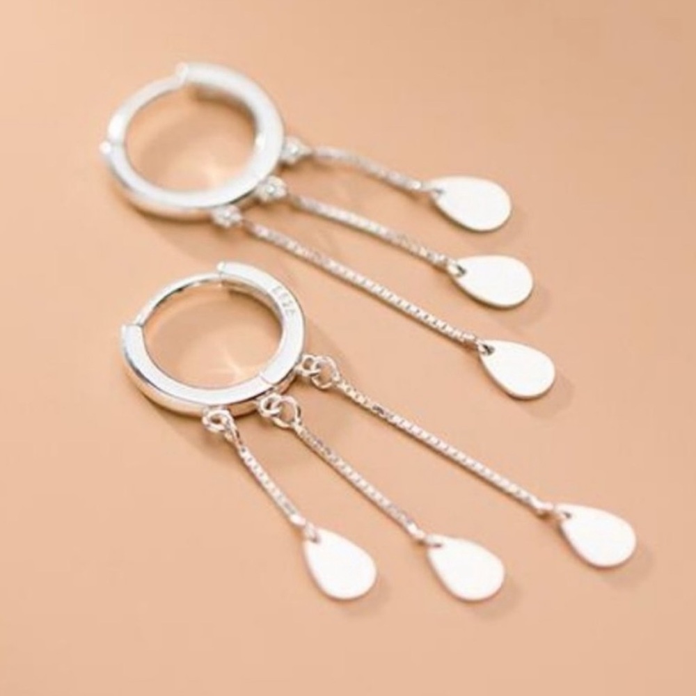 NEW 925 STERLING SILVER TASSEL HOOP EARRINGS, WONDERFUL EARRINGS, WOW EARRINGS - Picture 3 of 6